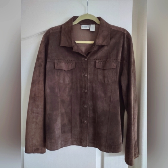 Chico's Jackets & Blazers - Chicos chocolate brown suede leather cut out jacket Sz 2